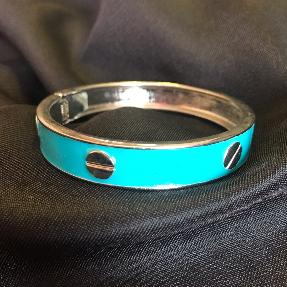 Turquoise & Silver Screw Design Hinged Bangle